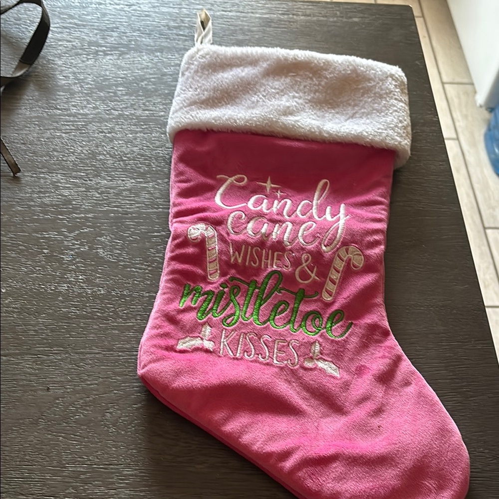 Pink Holiday Stocking with White Cuff